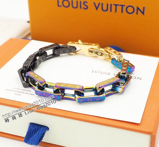 Louis Vuitton新款飾品 路易威登拼色粗鏈條手環手鐲 LV淬火彩色手鏈  zglv2166